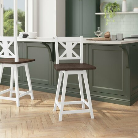 FLASH FURNITURE Gwendolyn Commercial Solid Wood Modern Farmhouse Swivel Counter Height Barstool in Antique Whitewash ES-G1-24-WH-GG